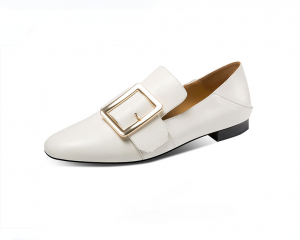 Ladies White Leather Trendy Shoes With Buckle