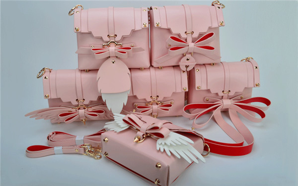 Most Popular Pink Synthetic Leather Bags Ladies Shoulders Bags With Bow And Wings