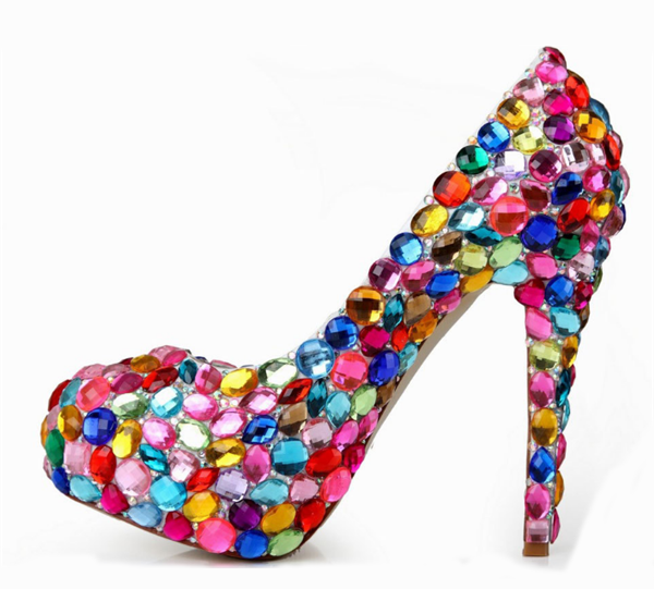 14cm Colored rhinestones sexy platform pumps shoes women