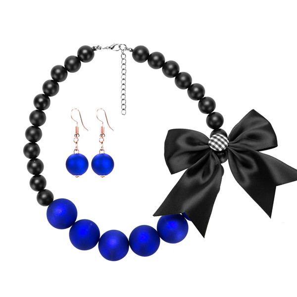 Most Popular Collarbone Chain Necklace Women Fashion Jewelry Set Silk Bow Pearl Neckwear