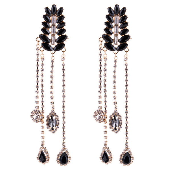Black Multi-Layer Glass Rhinestone Earring Women Fashion Long Earring Bohemian Earrings Supplier