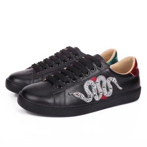 Most Welcome Snake Embroidery Brand Name Sneakers Black Leather