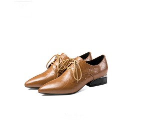 Light Tan Leather Lace-Up Lady Dress Shoes