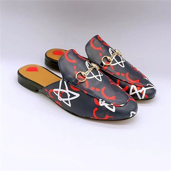 Printed Cowhide Half-Slippers Loafers High Quality Designer Sandals