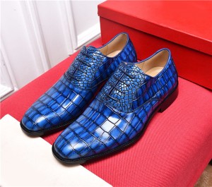 High Quality Italian Dress Shoes Blue Alligator Cowhide Designer Shoes With Shoes Lace