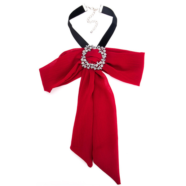 Pretty Red Bow Corsage Alloy Rhinestone Yarn Corsage Bohemian Necklace Ladies Corsage Factory