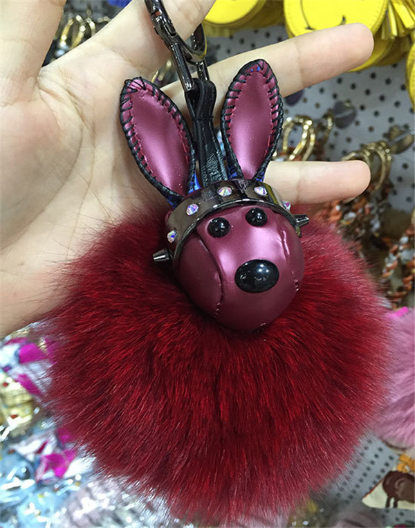 bag hanging accessory fashion red Rabbit Fur accessory women accessory bags accessory handbag decorations leatherware factory