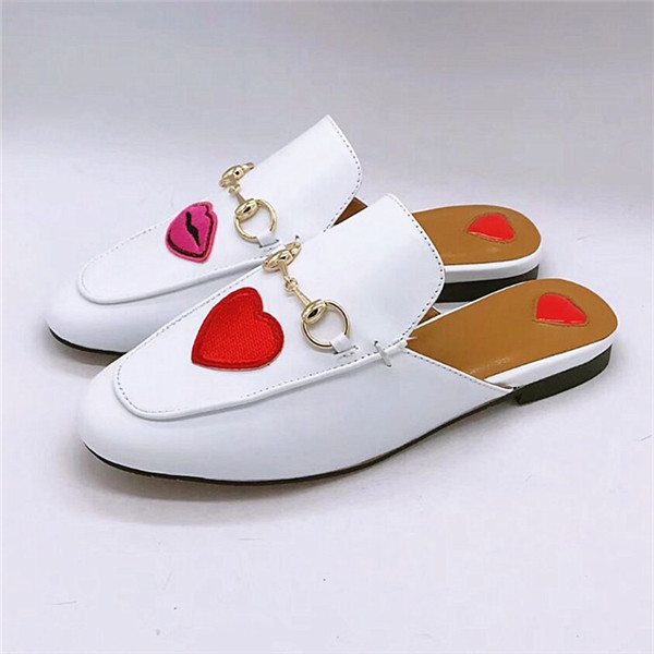 Famous Brand Shoes White Genuine Leather Loafers Women Half-Slippers