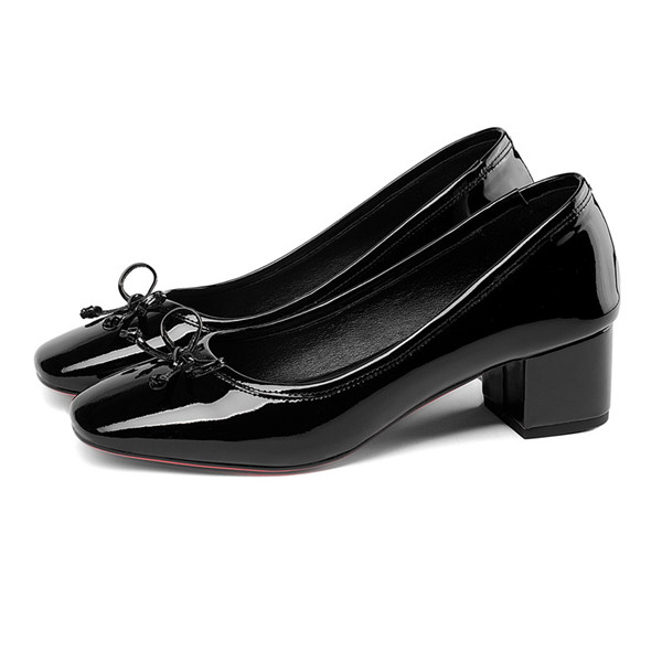 5cm Middle-Heel Black Patent Leather Lady Dress Shoes