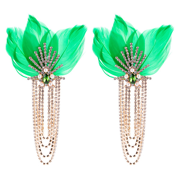 Multi-Layer Diamond Earring Green Feather Earring Female Long Earring Bohemian Earrings