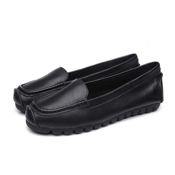 OEM Black Cowhide Slip-On Flat Loafers With Black Soft Sole