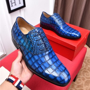 High Quality Italian Blue Alligator Leather Shoes Men Dress Shoes Manufacturer