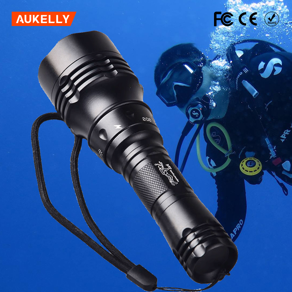 18650 rechargeable 100m light distance aluminum T6 diving underwater flashlight