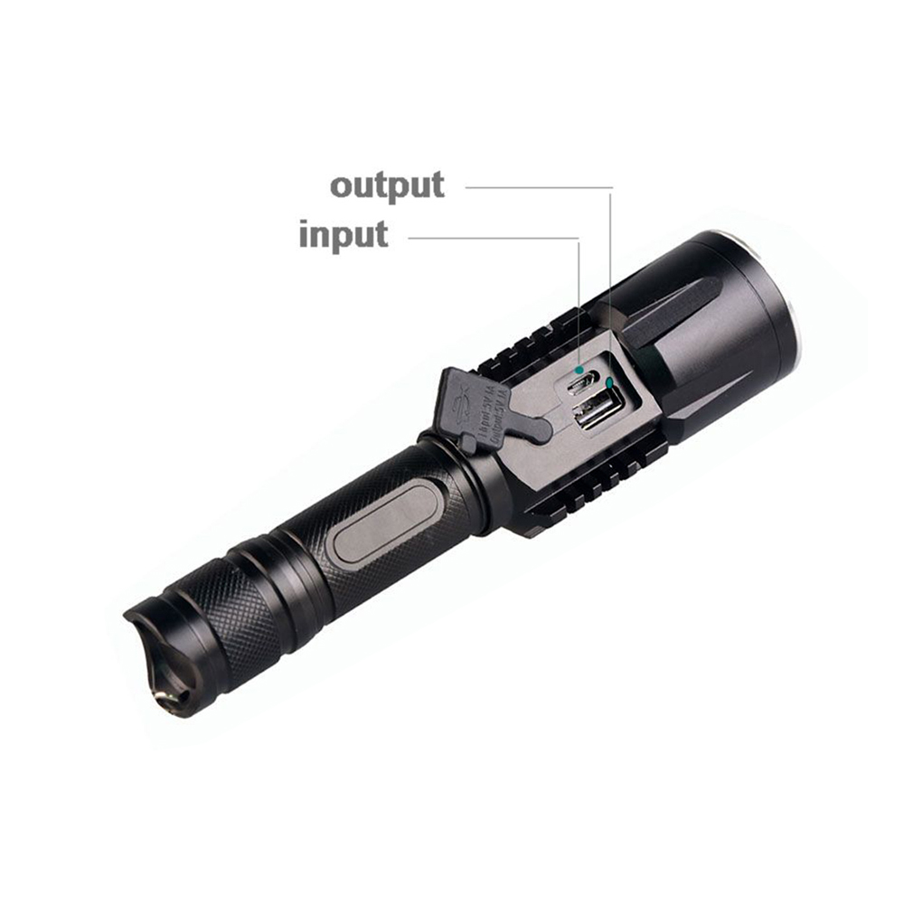 Aluminum Alloy LED Flashlight with mobile phone USB charger torch powered lamp