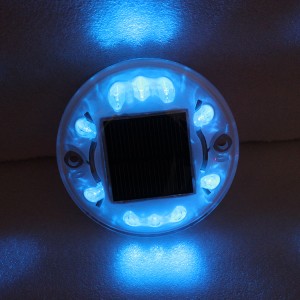 High quality white shell round design blue LED flashing light solar power landscape light
