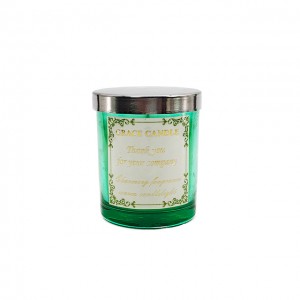 A03T Transparent multi-color glass scented candle with luxurious custom label and metal lid