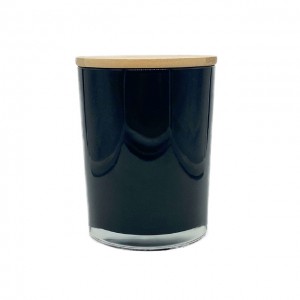 KA09P Customized luxury empty glass candle container jar with wooden bamboo metal lid for making candles