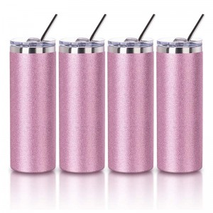 20 OZ Sublimation Straight Skinny Tumbler Pink with Metal Straw