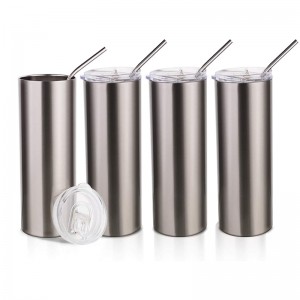 20 OZ Sublimation Blanks Skinny Tumbler Cups Sliver Stainless Steel Straight Tumbler