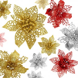 Poinsettia Flower Artificial Pointsettas Christmas Decorations Glitter Poinsettias Christmas Ornaments