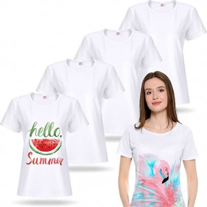Women Sublimation Blank T-Shirt Basic White Polyester Shirts Sublimation Short Sleeve T-Shirt