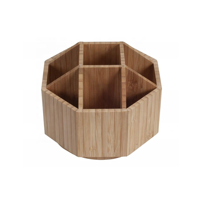 Natural Bamboo Tabletop Rotating Stationery Box Holder
