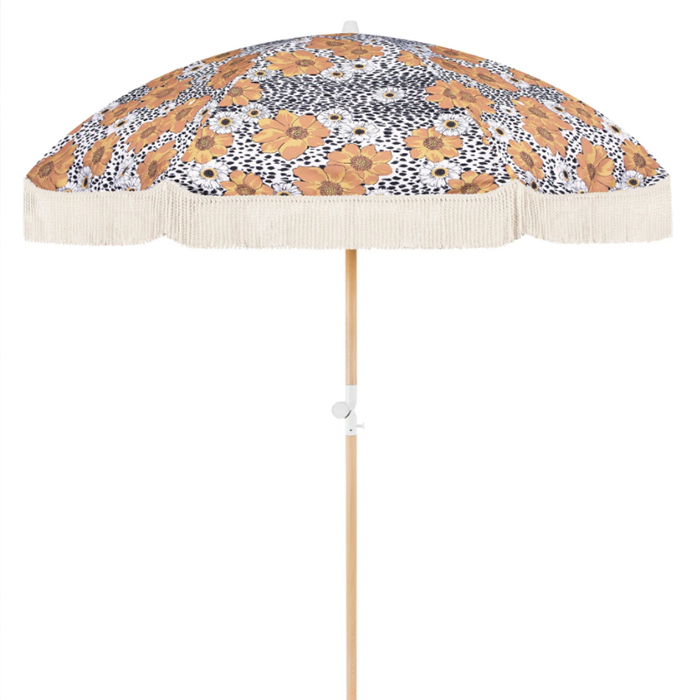 200CM Real Wooden Pole Custom Print Beach Umbrella With Tassels  XH-U029