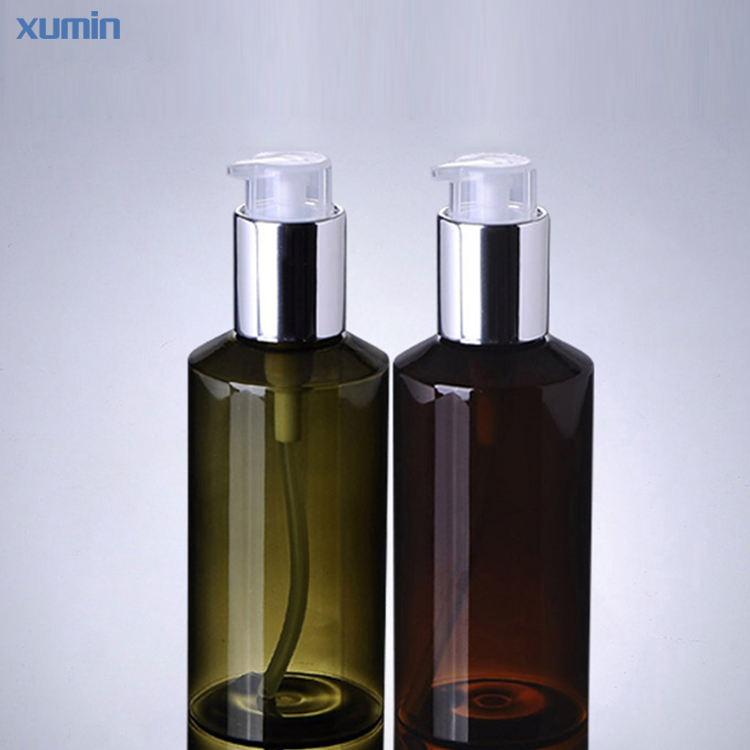 One of Hottest for Plastic Tube Containers -
 Fast delivery time inclined shoulder sliver cap brown green clear 150ml pump cosmetic pet bottle – Xumin
