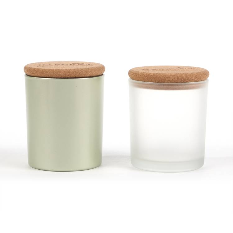 Frosted glass candle jar with wooden lid wholesale