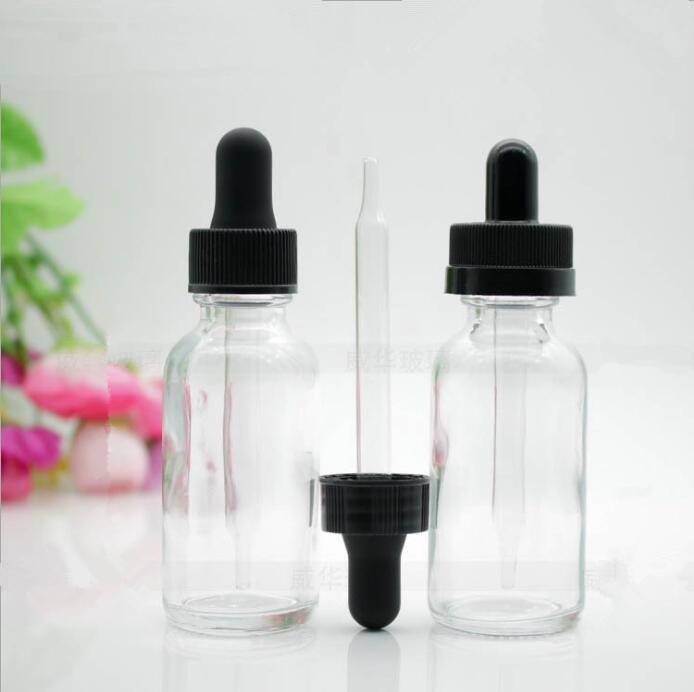 2oz clear boston round glass bottle with dropper