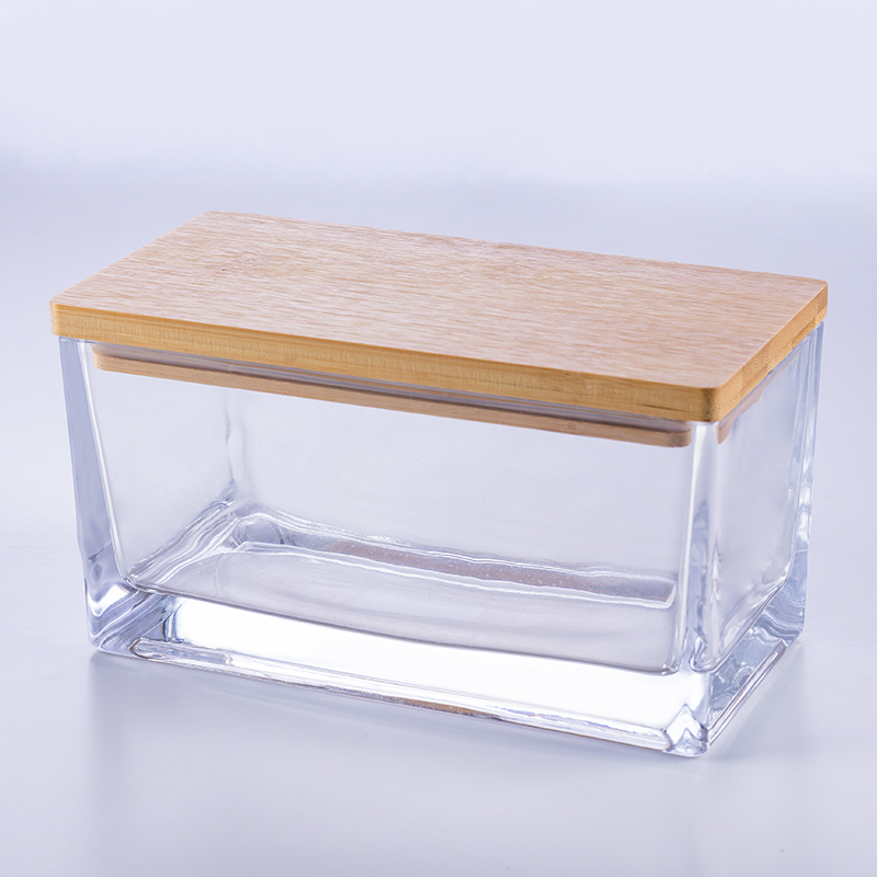 Square candle glass jar with wooden lid