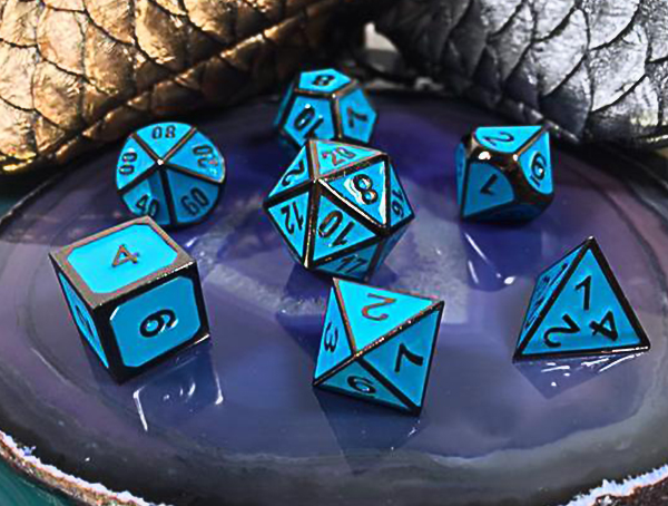 Metal dice set black with teal
