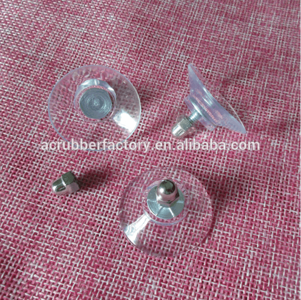 30mm diameter strong vacuum PVC M4 stud and metal cap clear suction cup