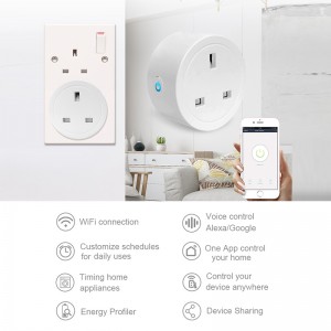 Amazon CE Approval Wireless 16A UK  Alexa Google Home APP Wifi Smart Inwall Power Socket Plug With Timer And Power Monitor Consumption