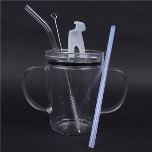 glass milk drinking cups with  scale and two handle for kids