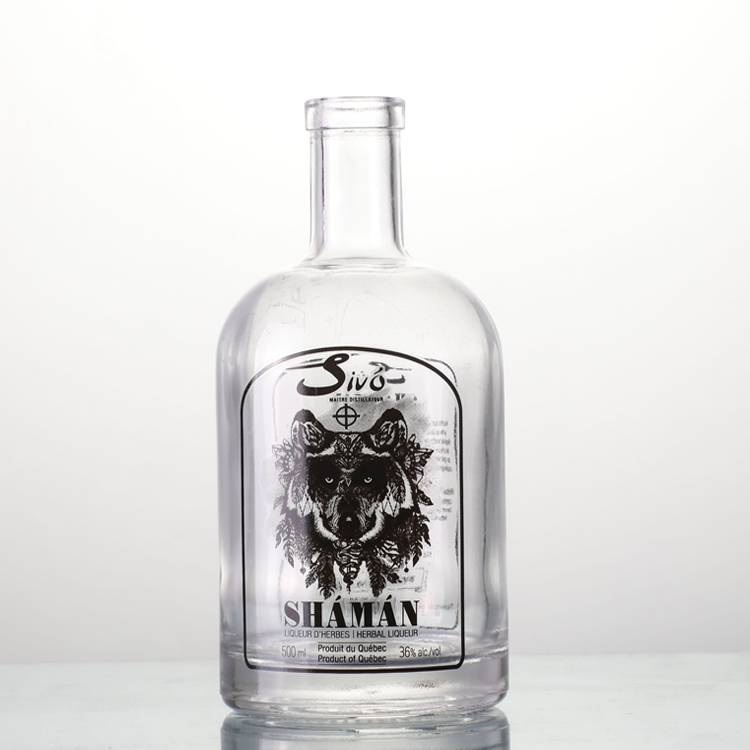 China Customized Logo Printing Pattern Glass Liquor Bottle Factory