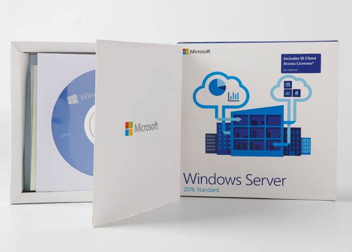 Microsoft Windows Server 2016 Standard Жеке кутуча DVD + ачыш үчүн картасы Online жандырылды