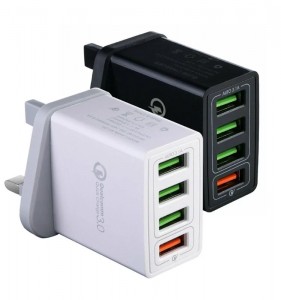 Handy-Ladegerät Wandladegerät 4 USB-Ladegerät Universal EU US UK Adapter Quick Charger3.0 Reiseadapter Netzladegerät
