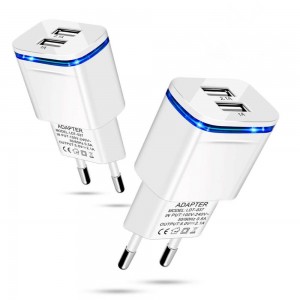 شارژ سریع 3.0 آداپتور EU دو شارژر دیواری USB شارژر موبایل شارژر سریع شارژر USB با چراغ LED