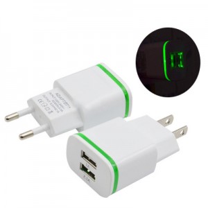 빠른 충전 3.0 EU 어댑터 듀얼 USB 벽 충전기 모바일 충전기 LED 조명이있는 빠른 충전기 USB 충전기