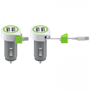 Автомобильное зарядное устройство USB Сертифицировано Apple 3-портовый разъем Lightning Автомобильное зарядное устройство с выдвижным кабелем Lightning Быстрая зарядка Автомобильный прикуриватель Автомобильное зарядное устройство для мобильного телефона CE EMC Одобрено FCC