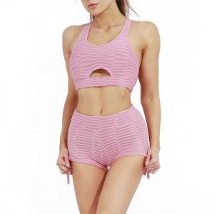 Fashionable women yoga gym sets quick dry breathable plain pink color pattern customised sizes