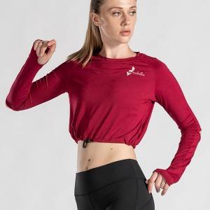 Онлајн извозник Кина Најновиот стил на растеглива теретана врвови за беспрекорно вежбање за жени со патент до долг ракав