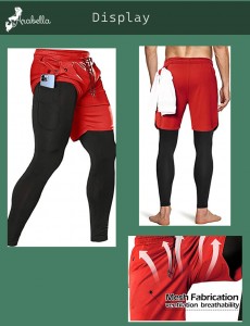 Pantalons curts de compressió d'entrenament casual 2 en 1 de gimnàs per a homes