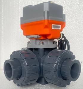 DN15 to DN50 PN16 FPM seals Electric Motorized Pneumatic Actuator UPVC 3 way ball valve