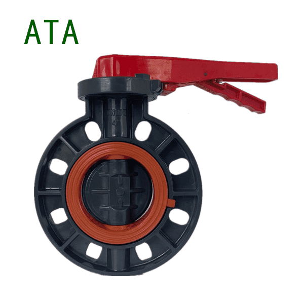 china manufacturer hot sale chemical industry use FPM VITON liner upvc lever wafer flange butterfly valve Featured Image
