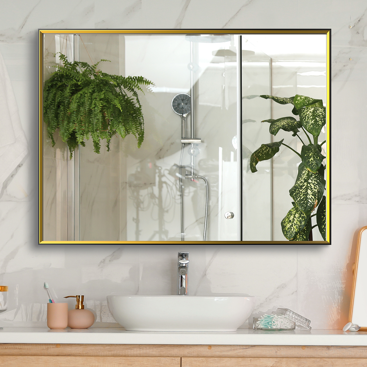 Large Wall Mirror With Black Gold Frame, Large Gold Frame Bathroom Mirror