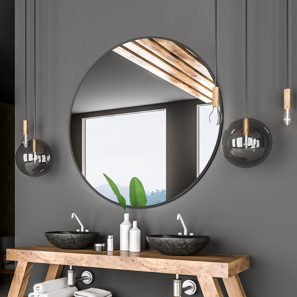 Round Wall Mirror With Black Metal, Bathroom Vanity Mirror Round Black