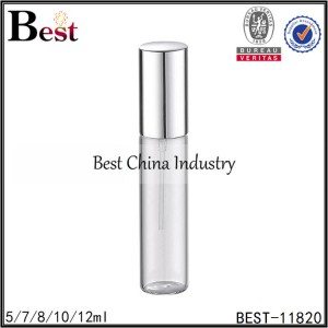 pocket size clear tube perfume tomizer with metal sprayer and cap 5/7/8/10/12ml