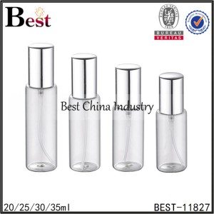 big tube glass perfume bottle with shiny silver sprayer and cap 20/25/30/35ml